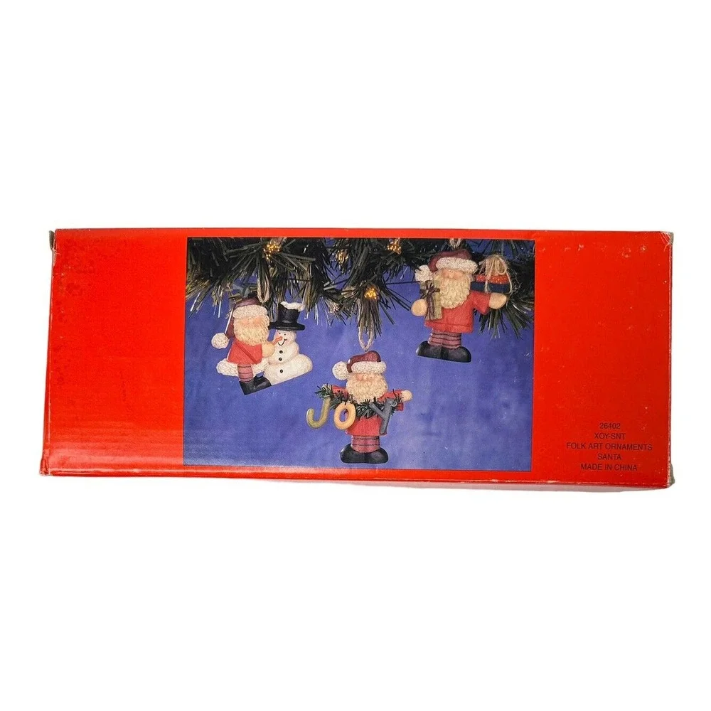 NEW Folk Art Set of 3 Primitive Santa‎ Christmas Tree Ornaments 4